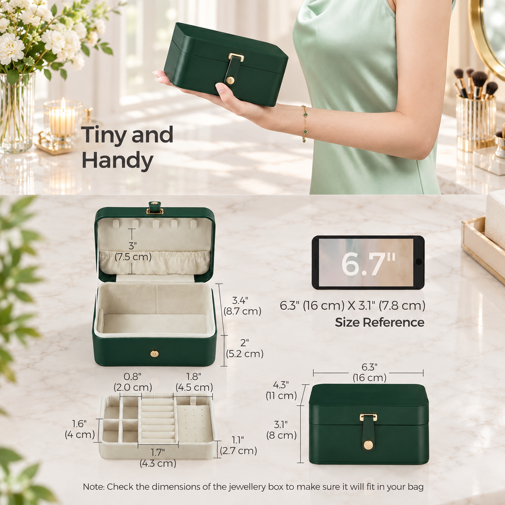 Nordic Hygge 2-Layer Portable Travel Jewelry Case, Retro Green Luxe Organizer