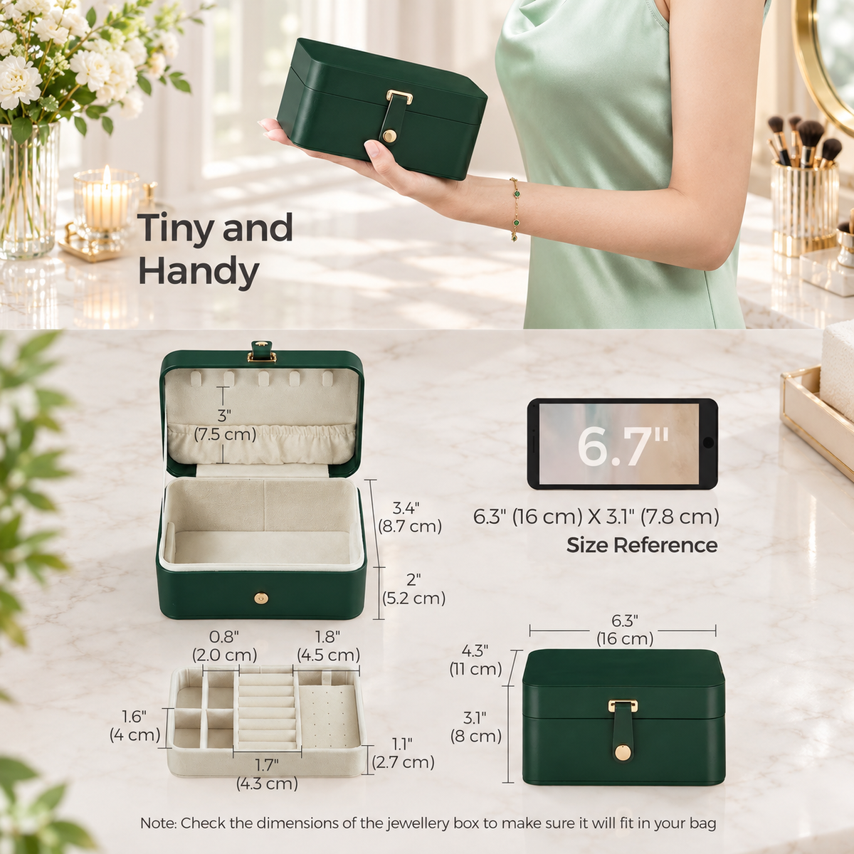 Nordic Hygge 2-Layer Portable Travel Jewelry Case, Retro Green Luxe Organizer