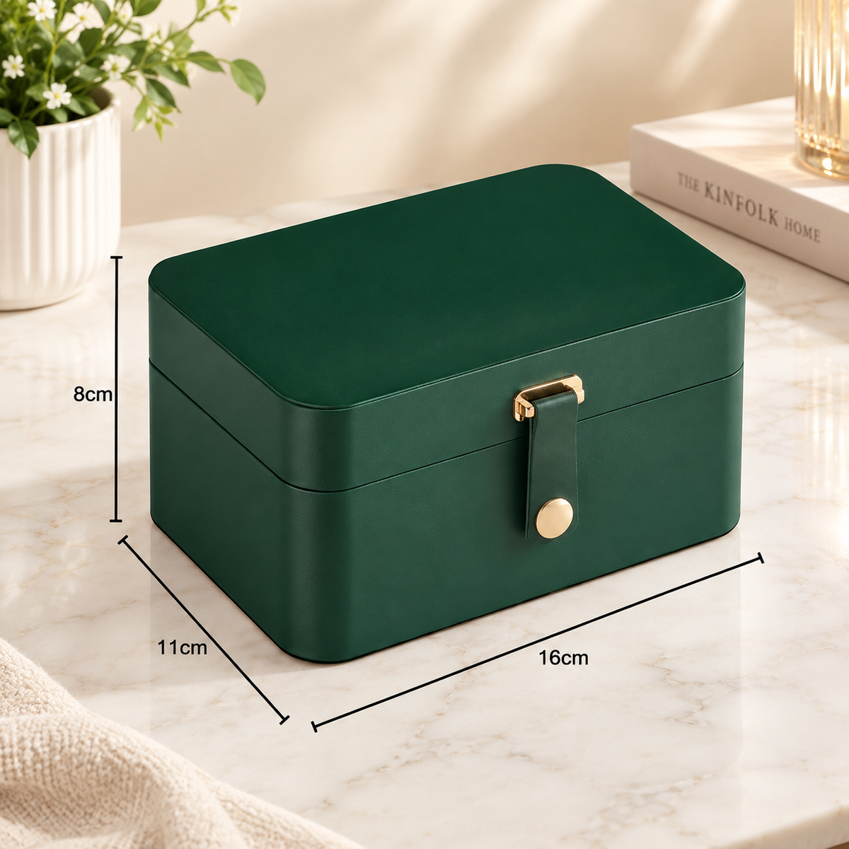 Nordic Hygge 2-Layer Portable Travel Jewelry Case, Retro Green Luxe Organizer