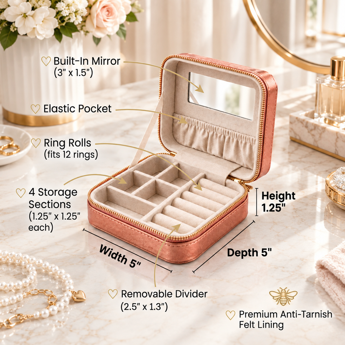 Hives & Honey Women's Blush Mya Compact Jewelry Travel Case